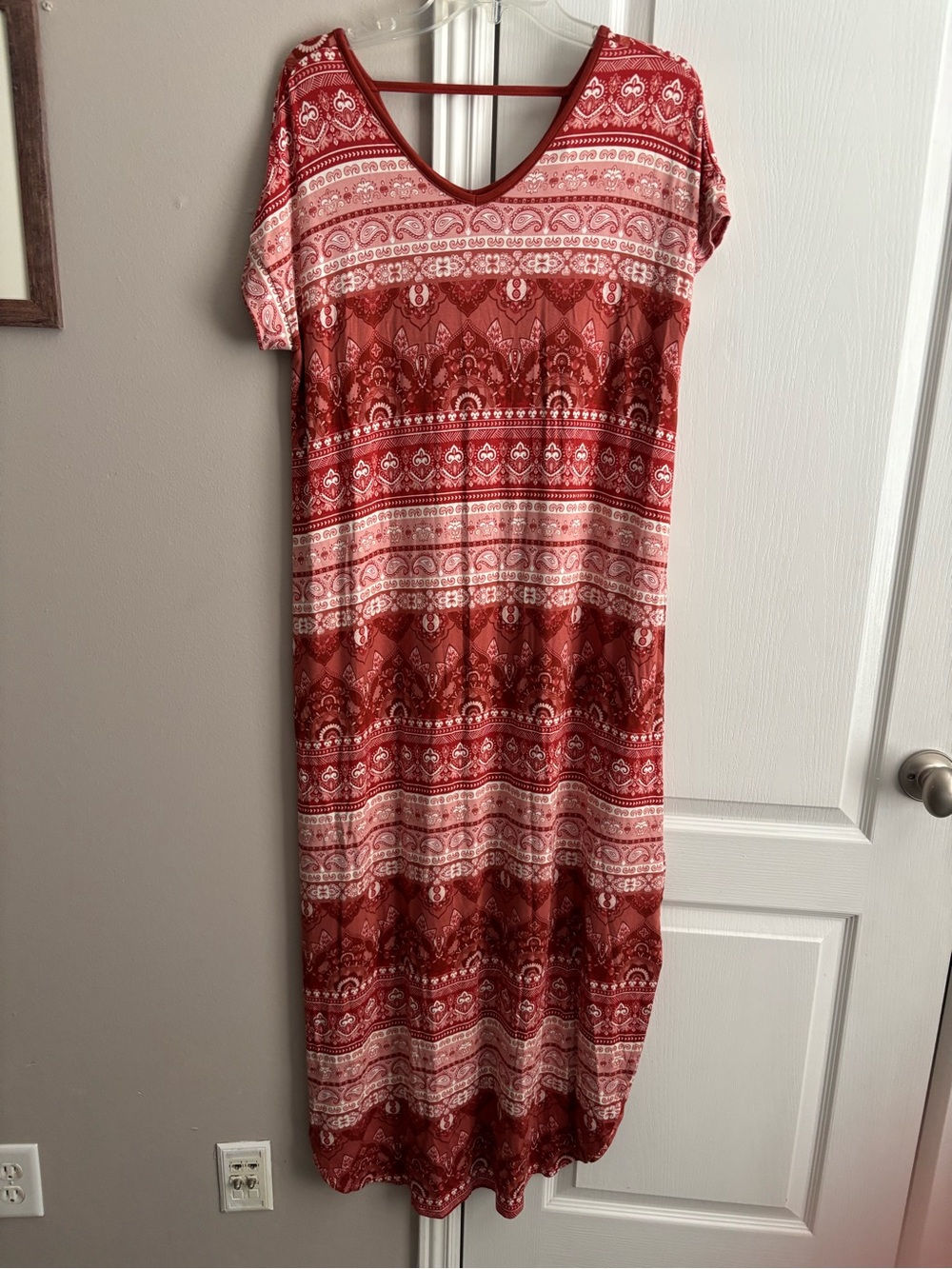 LuLaRoe Red and White Paisley Maxi Dress